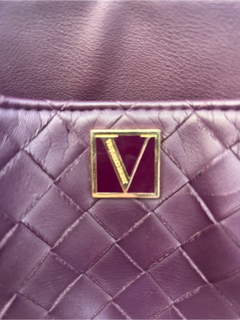 Victoria's Secret Quilted Plum Shoulder Bag with Gold V Logo